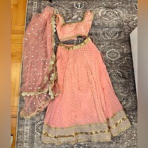 3 Piece Lehenga Set - Pink & Gold, Small